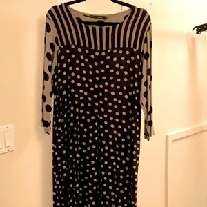 Polka Dots / Stripes Black and Tan Dress